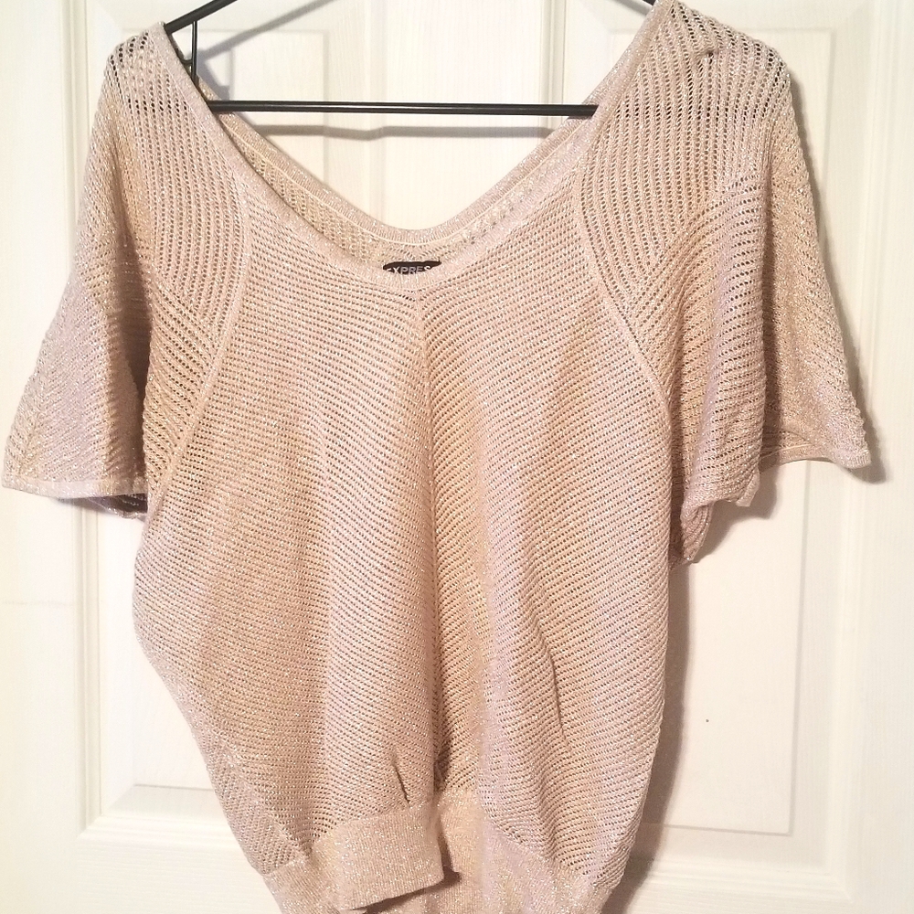 Sparkle Pink open stitch short sleeve top express